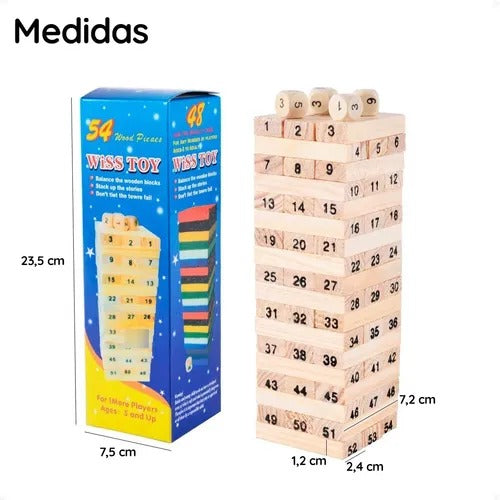 🇨🇴 Juego de Mesa Jenga de Madera – 54 Piezas