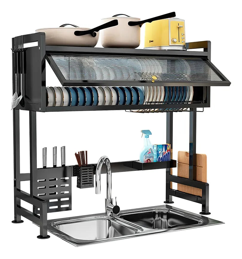 Organizador Escurridor de Platos Multifuncional – Ahorra Espacio y Mantén tu Cocina Impecable 🖤