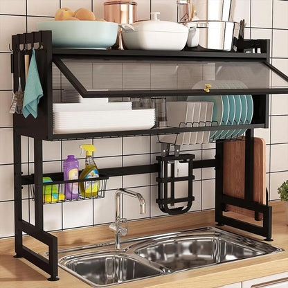 Organizador Escurridor de Platos Multifuncional – Ahorra Espacio y Mantén tu Cocina Impecable 🖤